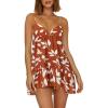 image:imageWomens V Neck Crisscross Backless Dresses Tie Back Sleeveless Ruffle Hem Flowy Swing ALine Vintage Summer Mini DressCaramel1