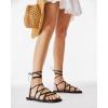 image:imagePiePieBuy Womens Lace up Strappy Sandals CrissCross Flat Gladiator Sandals Ankle Strap Square Toes Summer ShoesBlack