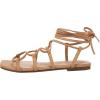 image:imagePiePieBuy Womens Lace up Strappy Sandals CrissCross Flat Gladiator Sandals Ankle Strap Square Toes Summer ShoesLight Brown