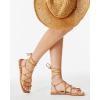 image:imagePiePieBuy Womens Lace up Strappy Sandals CrissCross Flat Gladiator Sandals Ankle Strap Square Toes Summer ShoesLight Brown